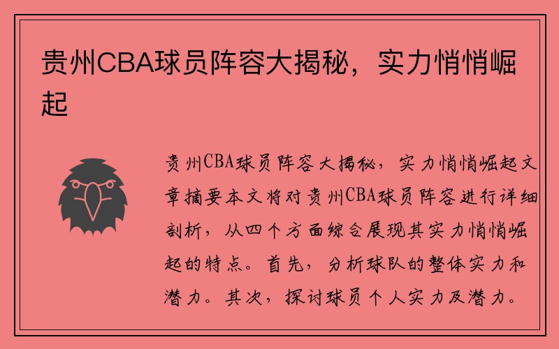 贵州CBA球员阵容大揭秘，实力悄悄崛起